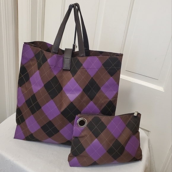 Murval Argyle Print Tote & Cosmetic Case - Picture 1 of 8